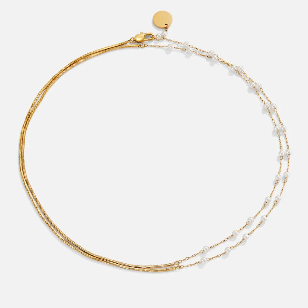 Vioraia Pearl & Gold Long Chain Necklace