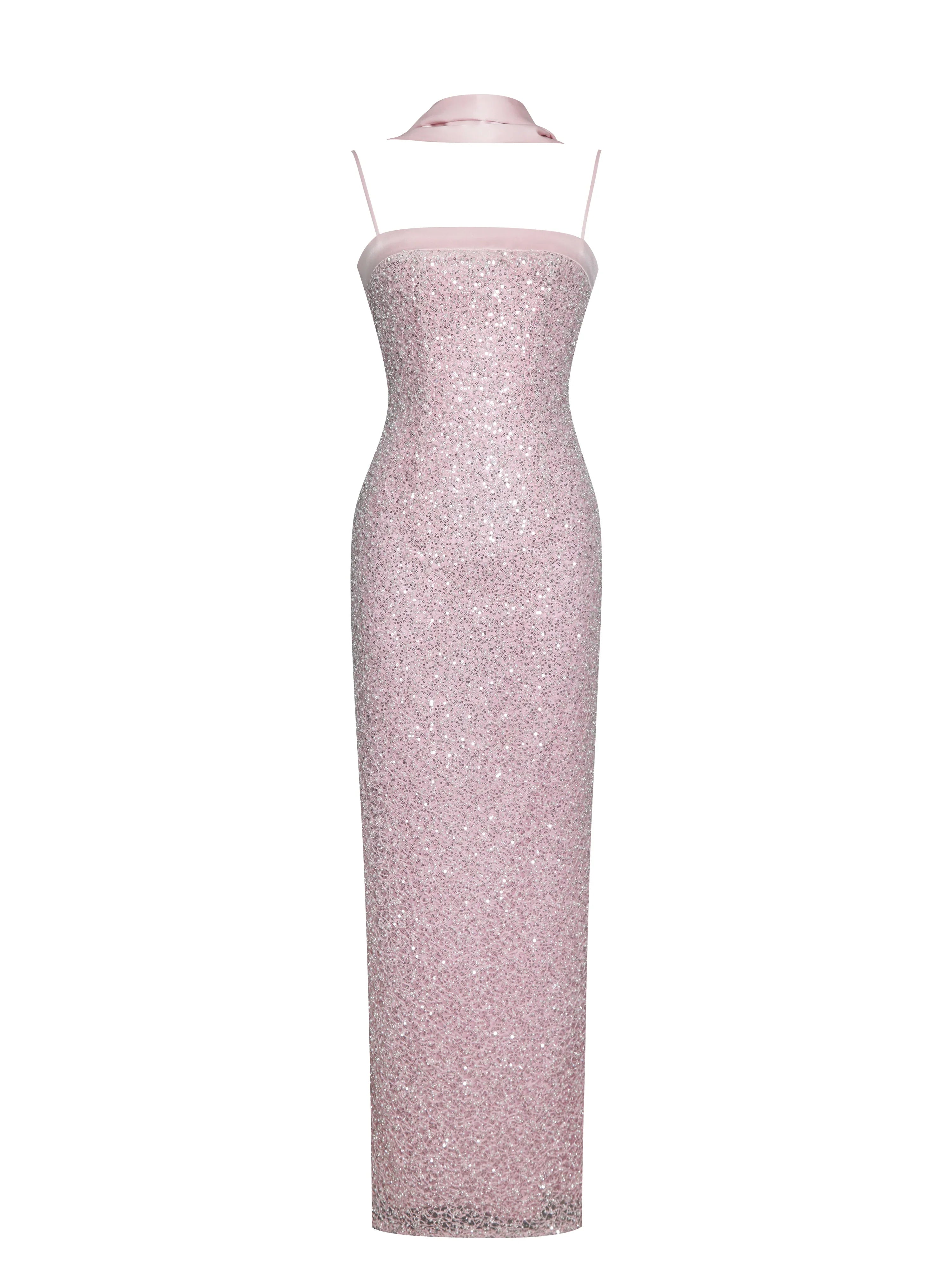 Raizel Pink Beaded Sequin Bodycon Gown with Scarf