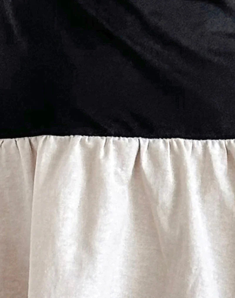 Yael Mini Dress in Lycra Linen Black and Ecru