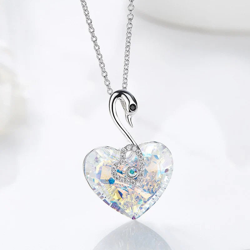 Vioraia Crystal Swan Heart Necklace