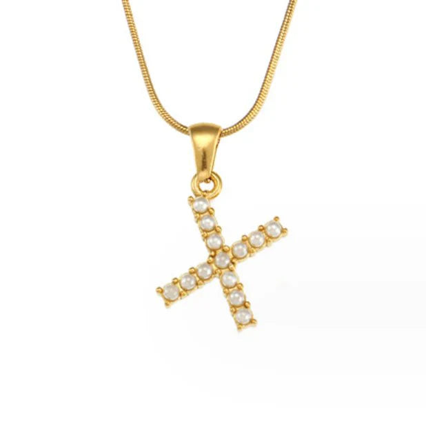 Vioraia Letter Pearl Charm Necklace