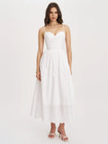Oberon White Cotton Eyelet Lace-Up Back Maxi Dress