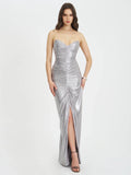 Sable Ruched Silver Glitter Mermaid Gown
