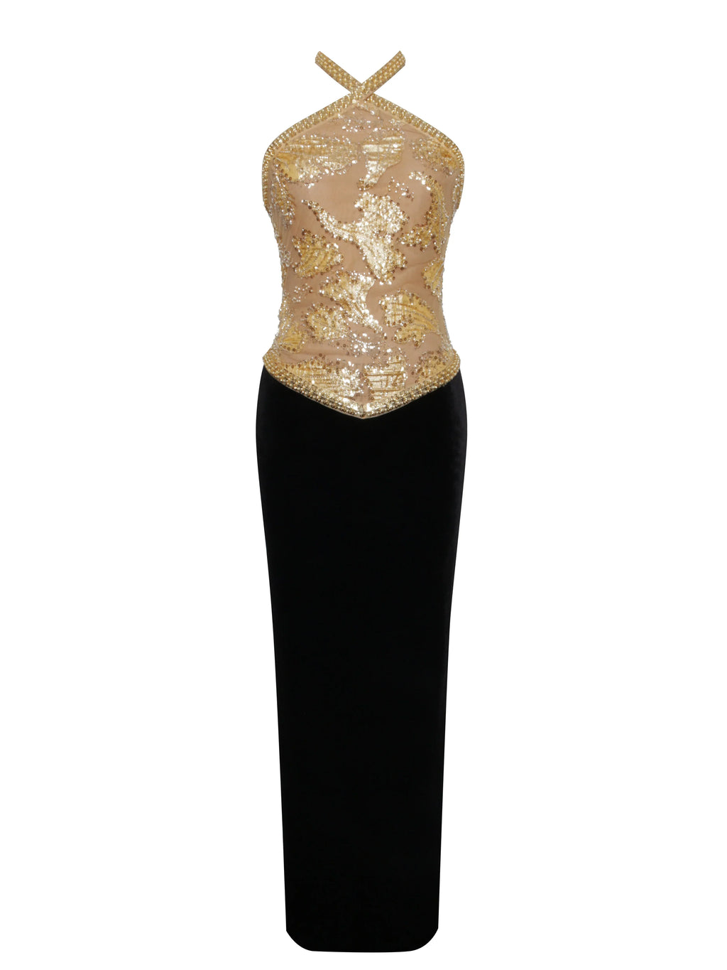 Gazelle Gold Embroidered Vintage Style Maxi Dress