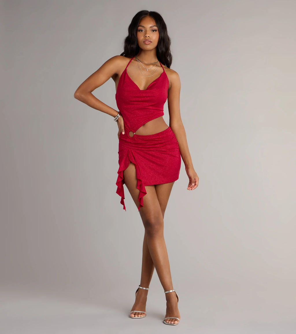 All Eyes On You Glitter Knit Cutout Mini Dress