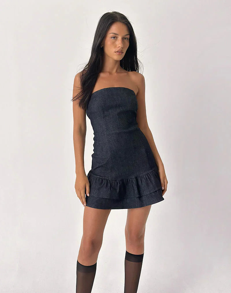 Luminis Mini Dress in Dark Denim Indigo