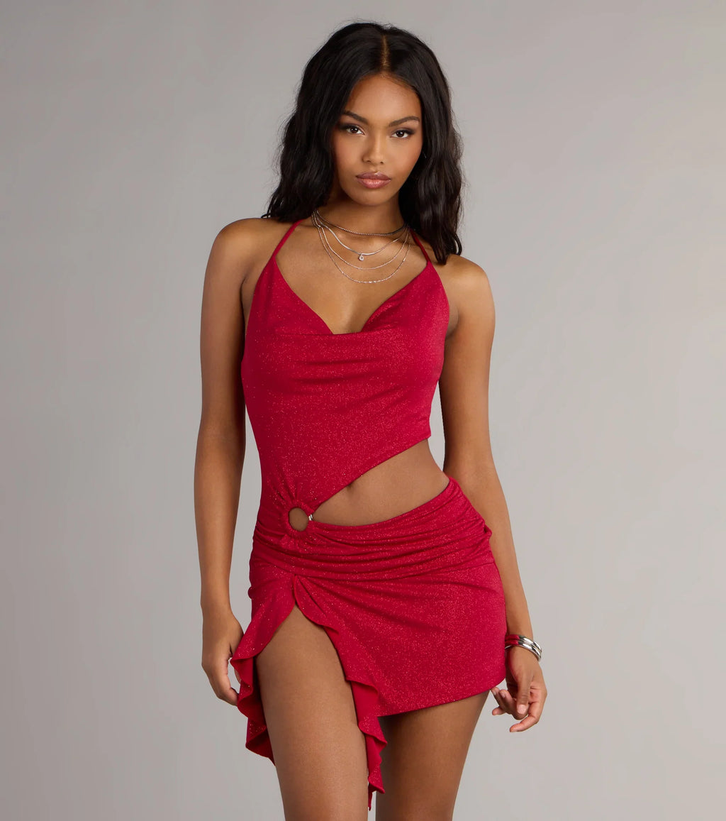 All Eyes On You Glitter Knit Cutout Mini Dress