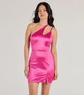 Sultry Era One-Shoulder Strappy Satin Mini Dress