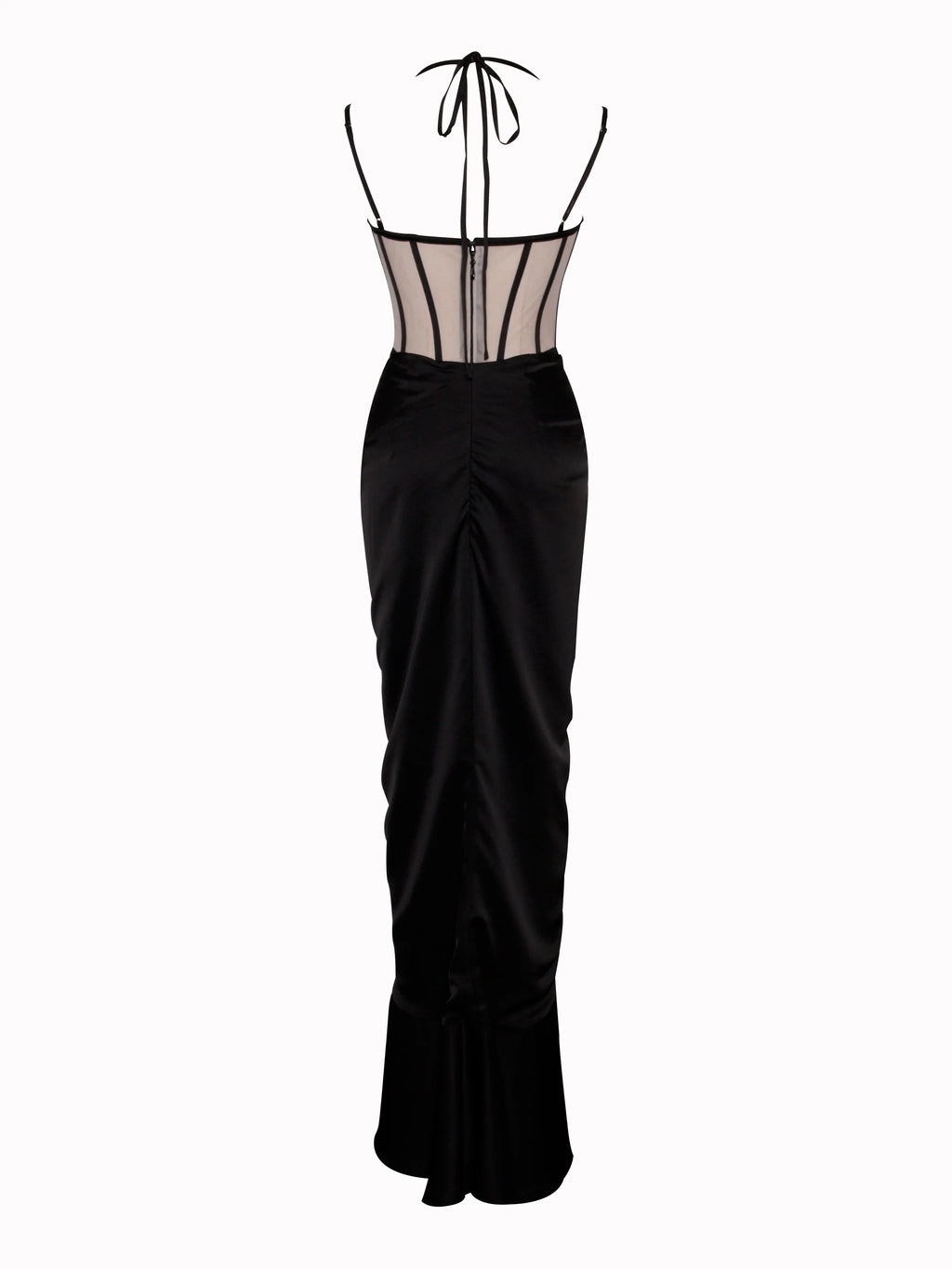 Rafaela Black Satin Corset Sequin Wing Cup Dress