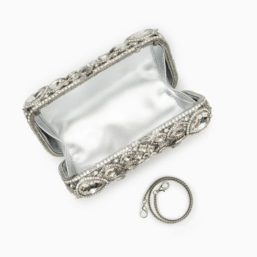 Vioraia (CS) Reina Rhinestones Crystals Clutch Bag - Silver