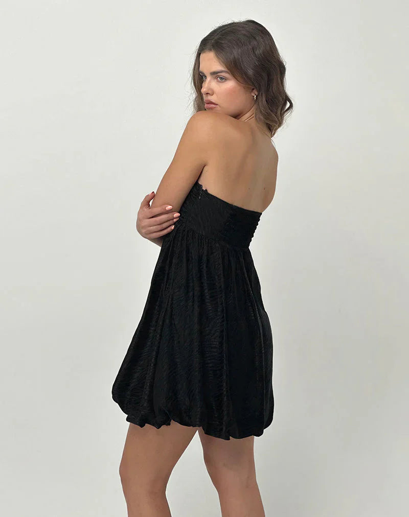 Richie Mini Dress in Satin Jacquard Black