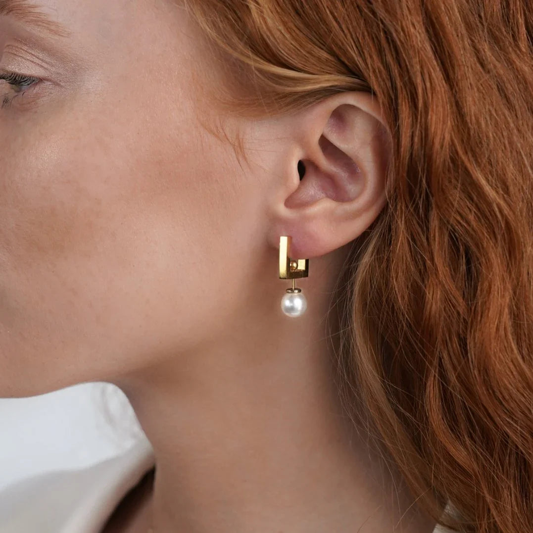 Vioraia Square Hoop & Pearl Drop Earrings