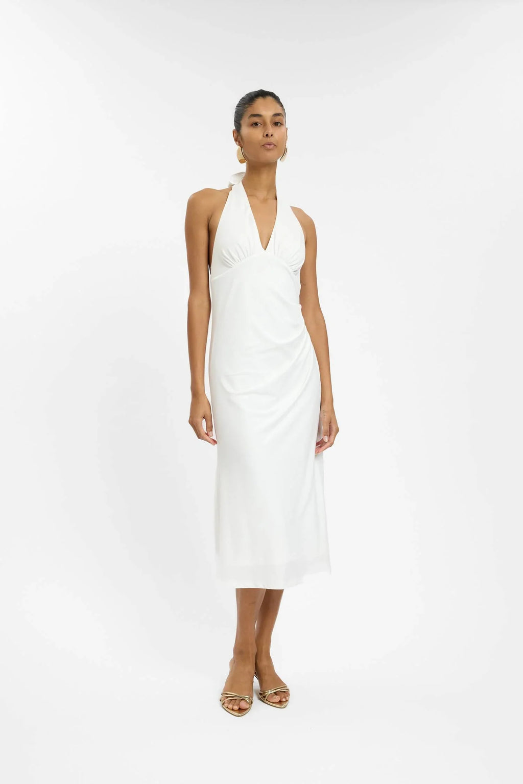 Pleated Backless Halter Dress | White