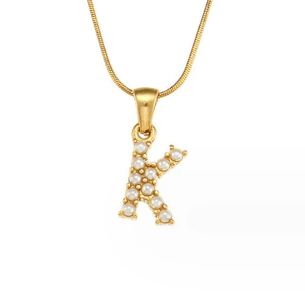 Vioraia Letter Pearl Charm Necklace