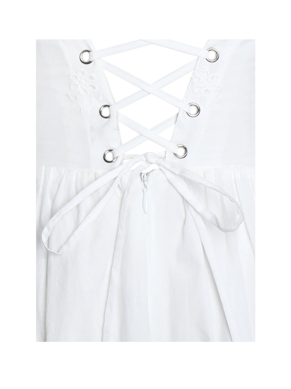 Oberon White Cotton Eyelet Lace-Up Back Maxi Dress
