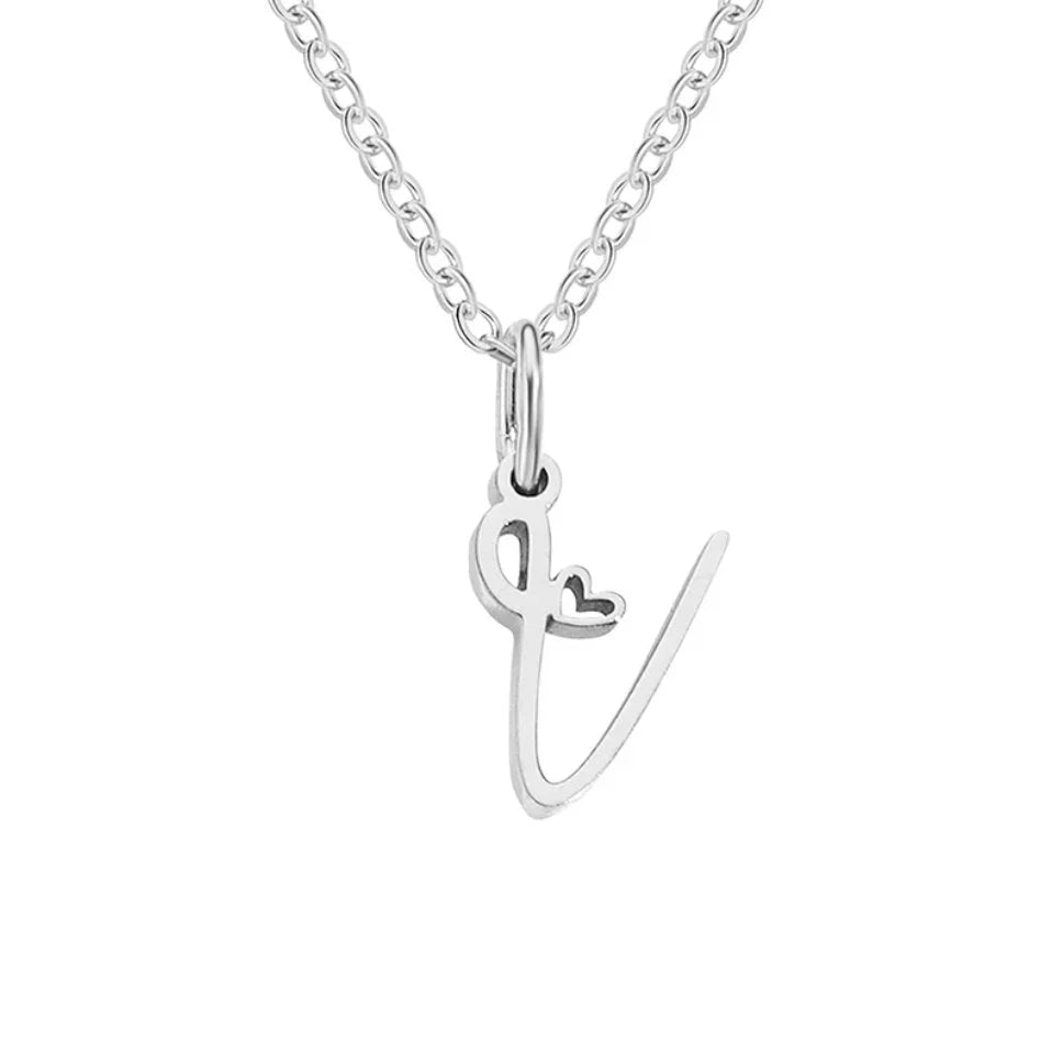 Vioraia Silver Letter Heart Necklace