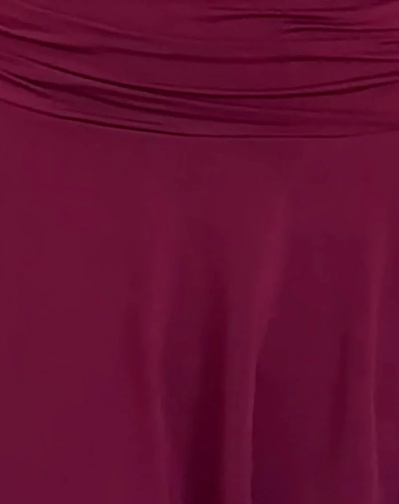 Yasmin Bandeau Mini Slinky Dress in Burgundy