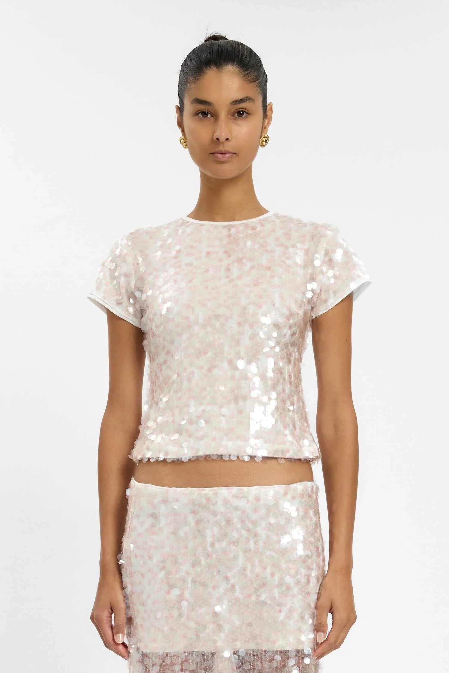 Fitted Tee | Pink Sequin