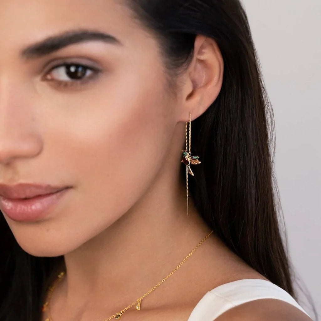 Vioraia Crystal Hummingbird Tassel Earrings