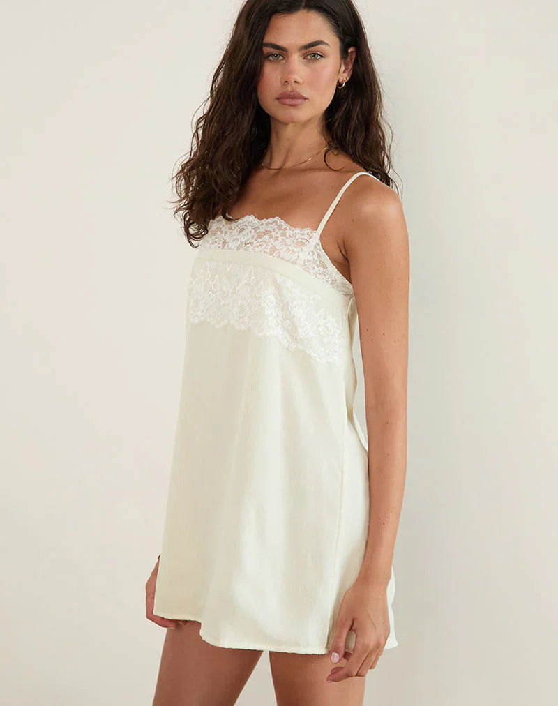 Juvia Babydoll Mini Dress in Chiffon Ivory