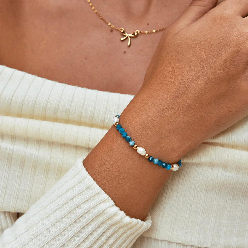 Vioraia Free Turquoise Blue & Pearl Bead Bracelet