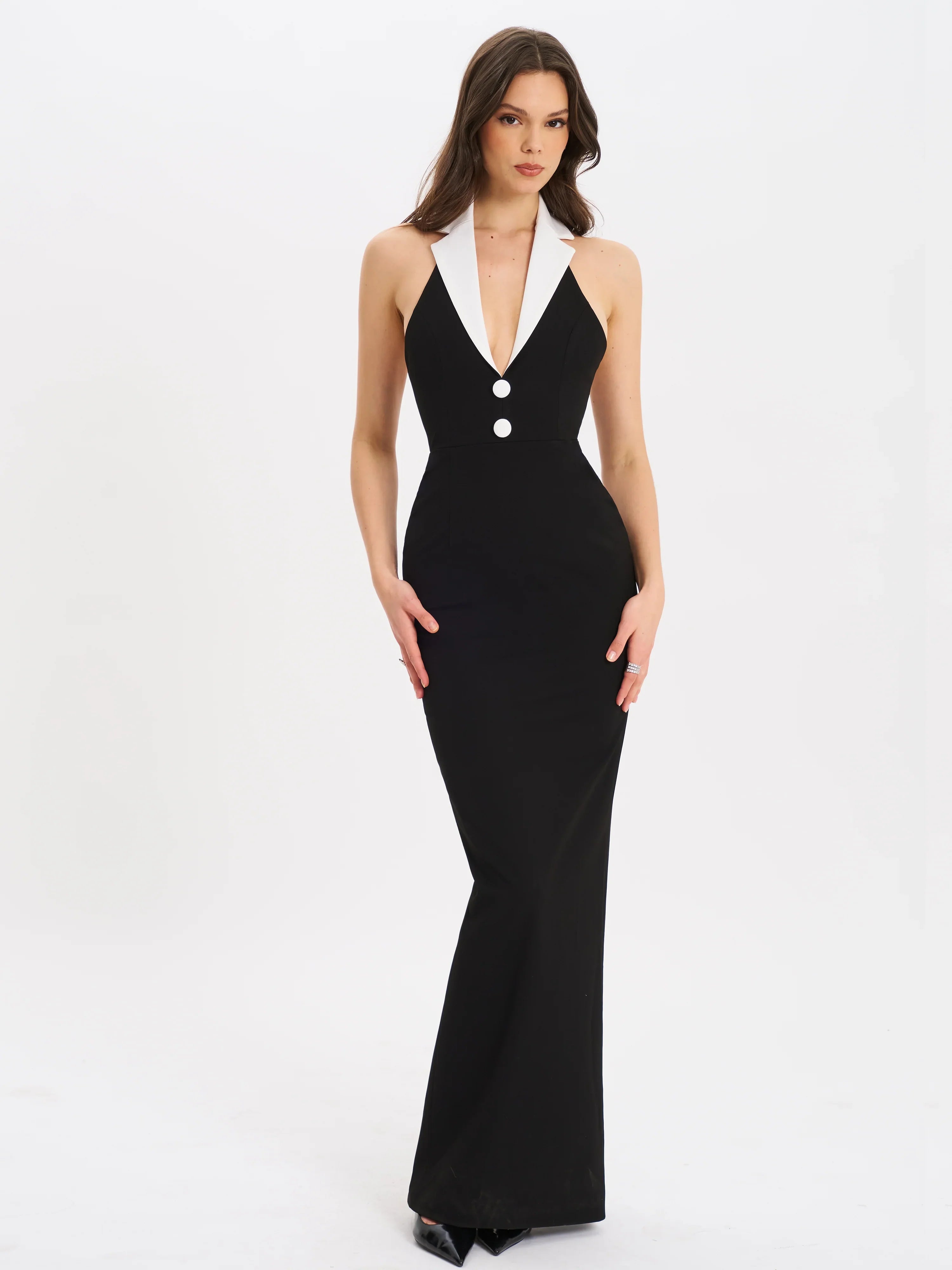 Raelyn Black and White Business Casual Maxi Dress
