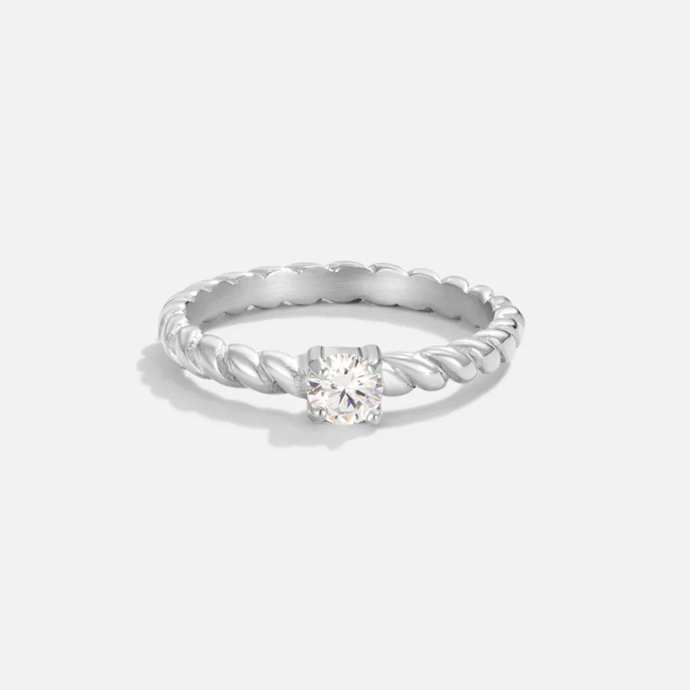 Vioraia Milan Twisted Silver Crystal Ring