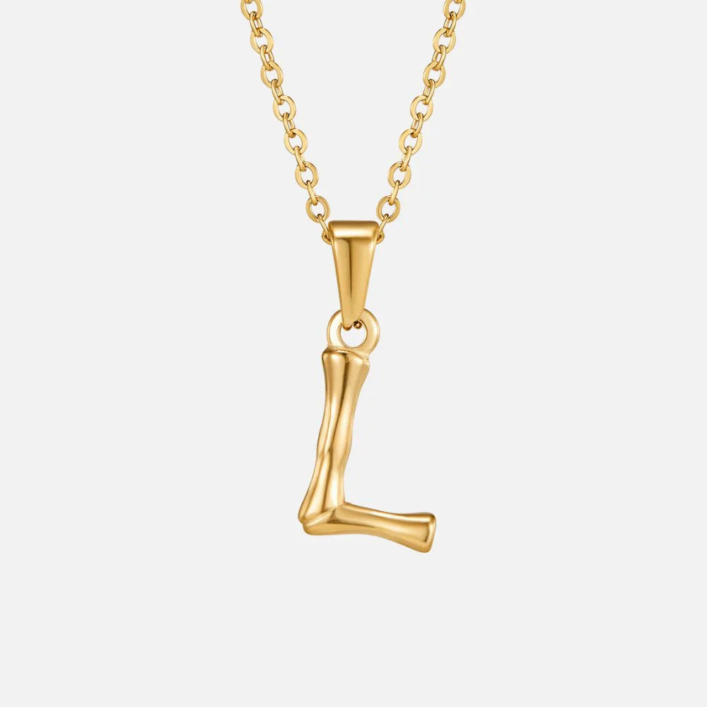 Vioraia Golden Bamboo Letter Pendant Necklace