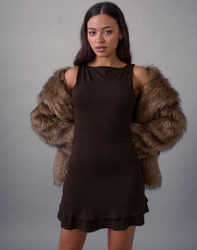 Opaline Backless Mini Dress in Chocolate Brown