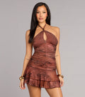 Wild Plans Animal Print Mesh Halter Mini Dress