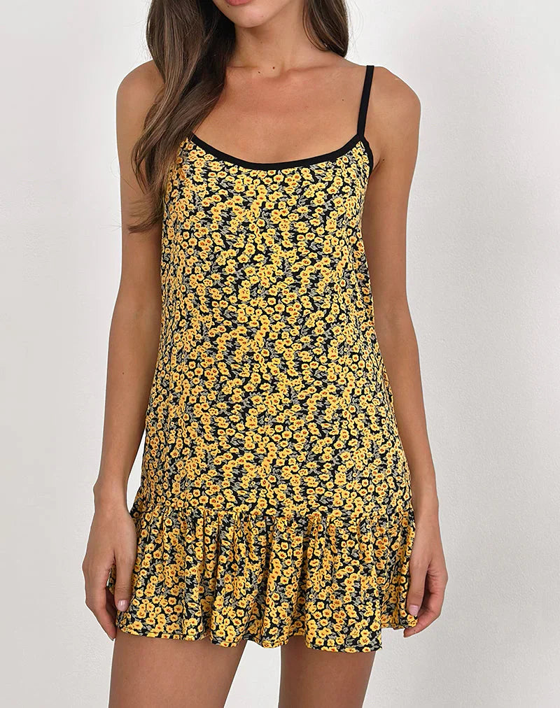 Marige Roundneck Mini Dress in Mini Bloom Yellow