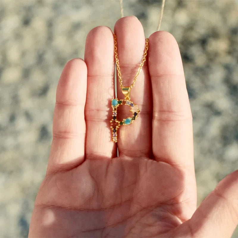 Vioraia Rainbow Gemstone Initial Necklace