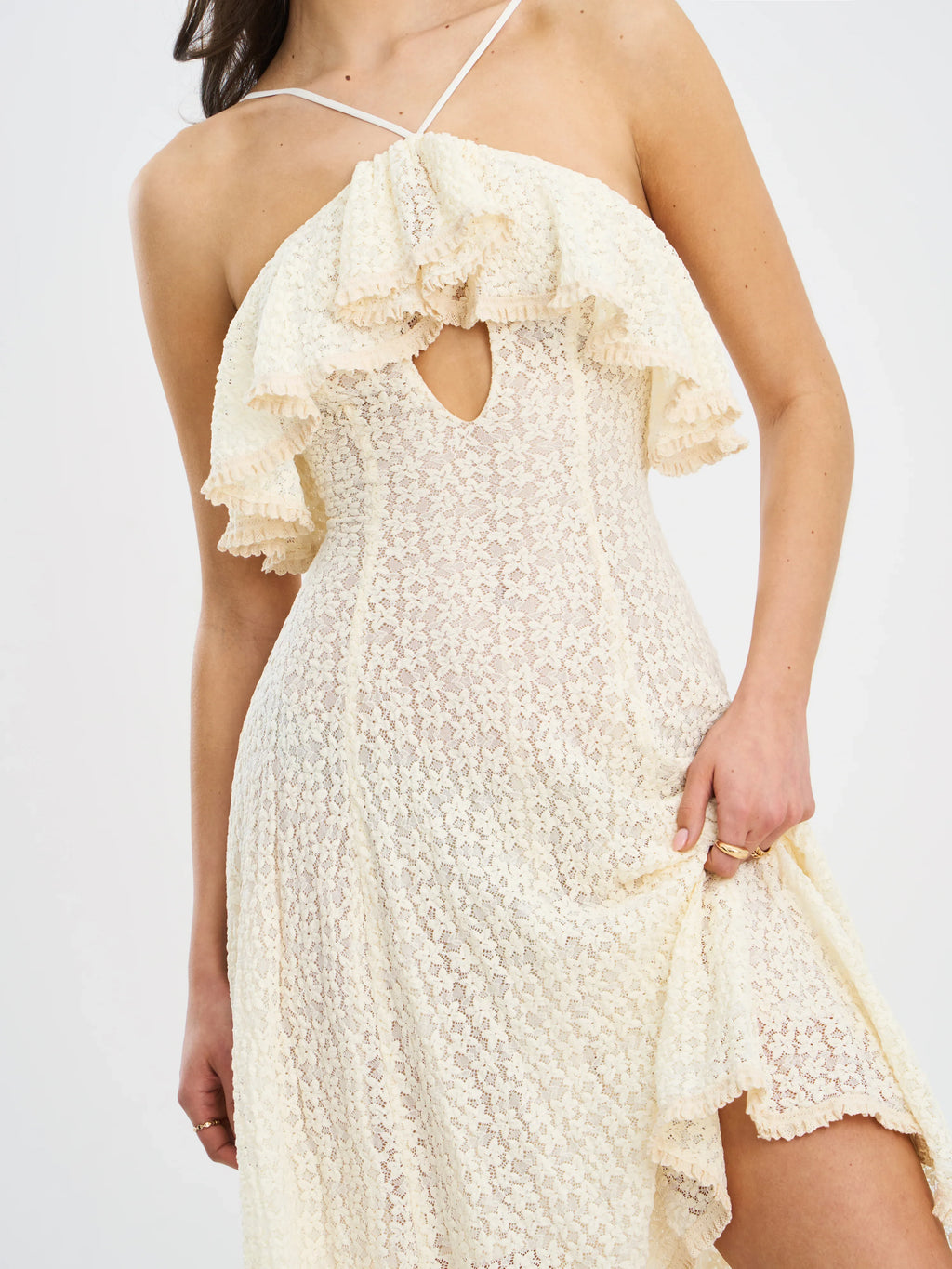Idra Lace Trim Sleeveless Crochet Midi Trailing Dress