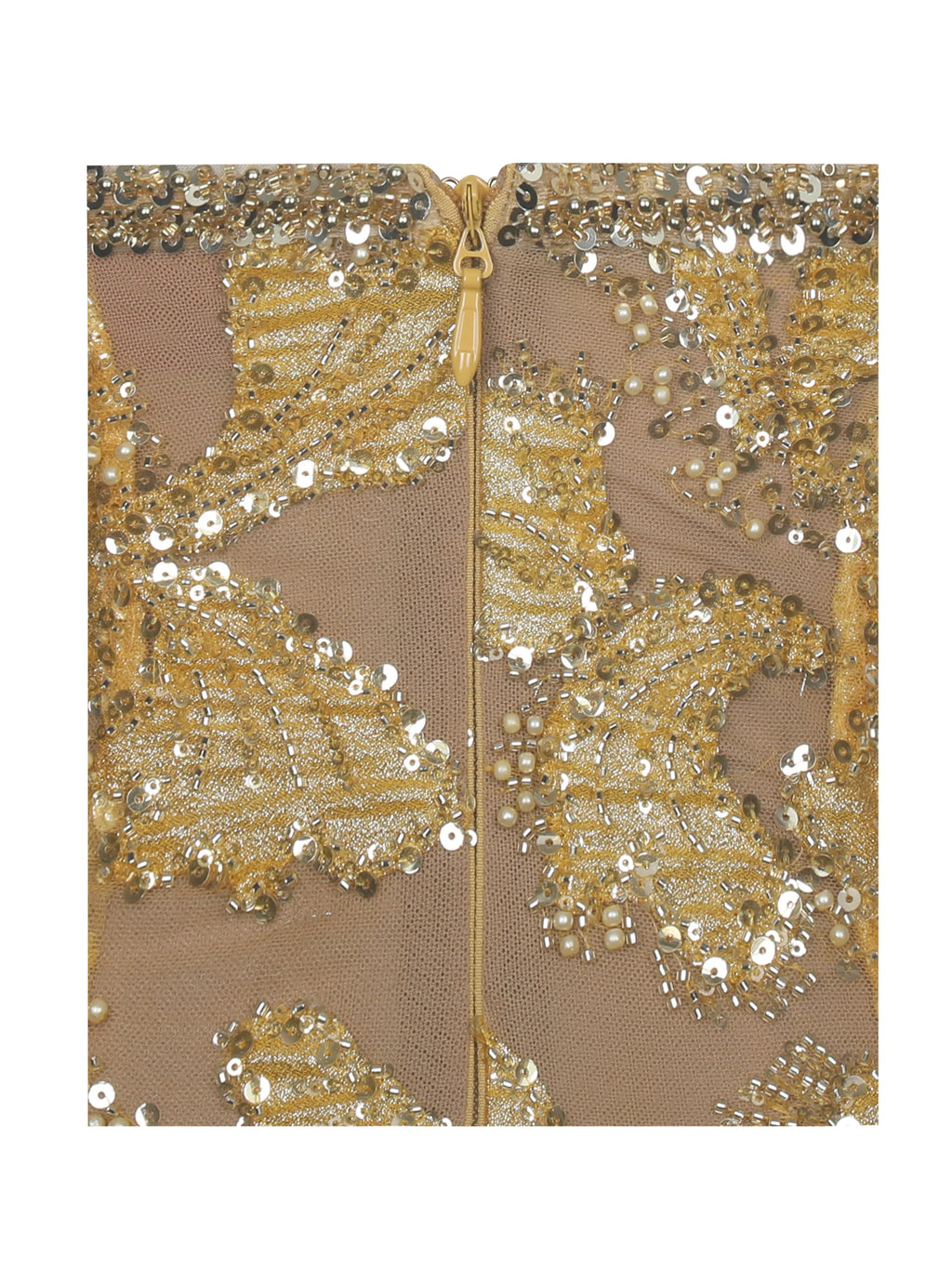 Edie Gold Beaded Sequin Midi Pencil Dress
