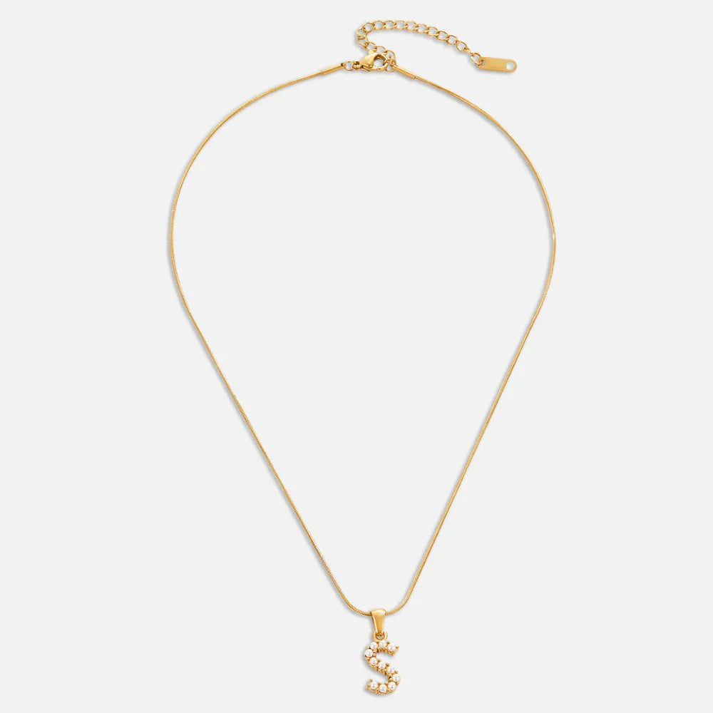 Vioraia Letter Pearl Charm Necklace