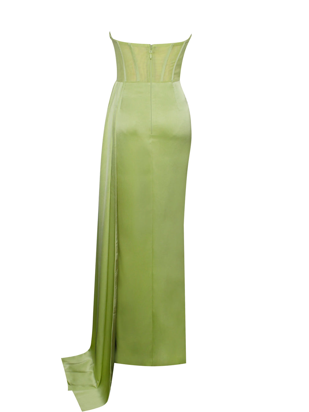 Prisa Lime High Slit Satin Corset Gown