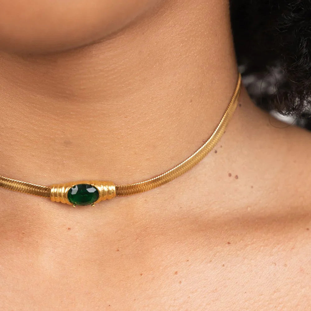 Vioraia Monica Green Crystal Necklace