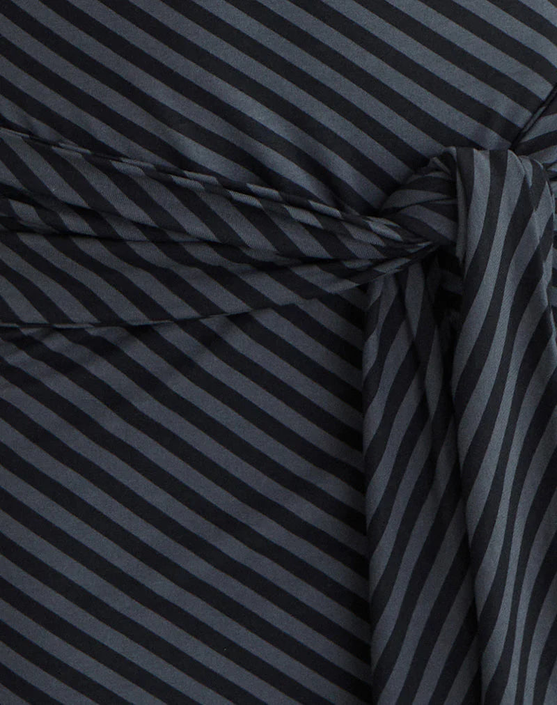 Genya Mini Dress in Oblique Stripe Ocean Storm