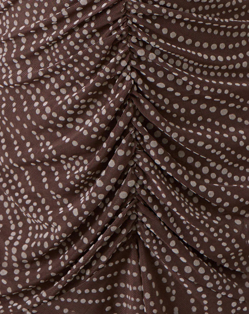 Sumiko Mini Dress in Abstract Polka Flock Brown