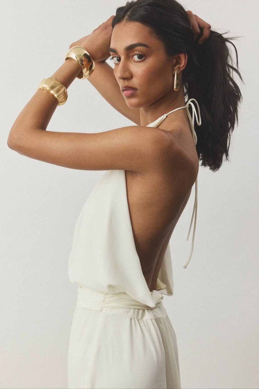 Draped Backless Gown | White