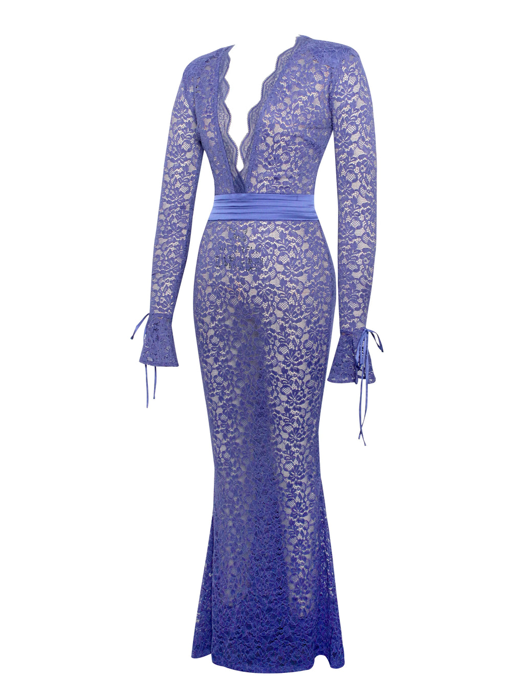 Giada Navy Lace Deep V Long Sleeve Maxi Dress