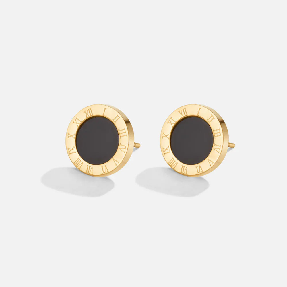 Vioraia Azalea Black Button Stud Earrings