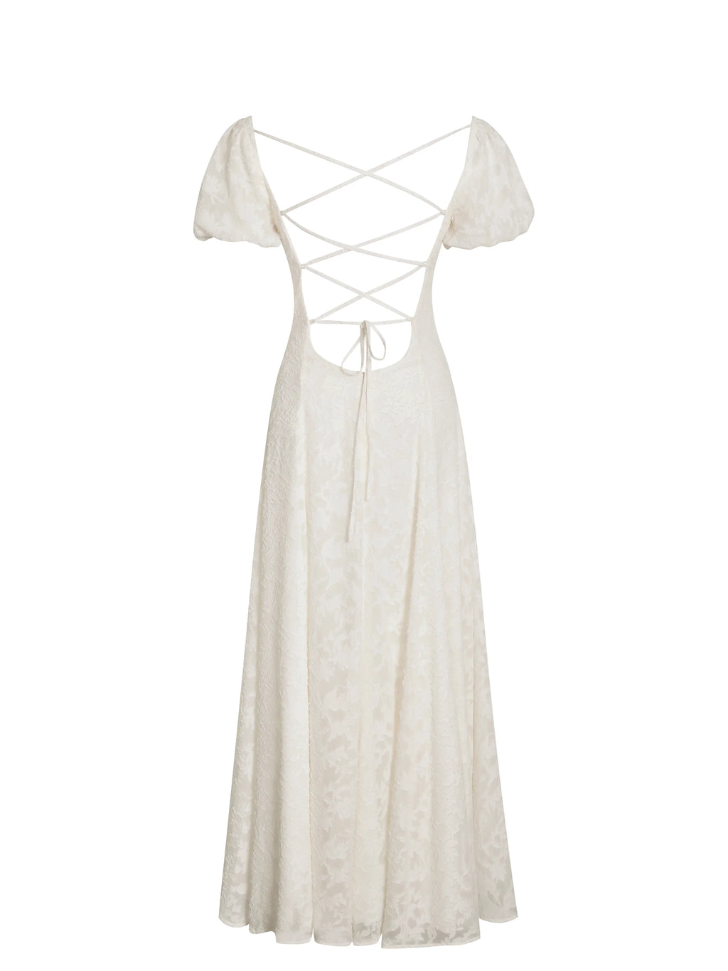Pandora White Bubble Sleeve Backless Maxi Dress