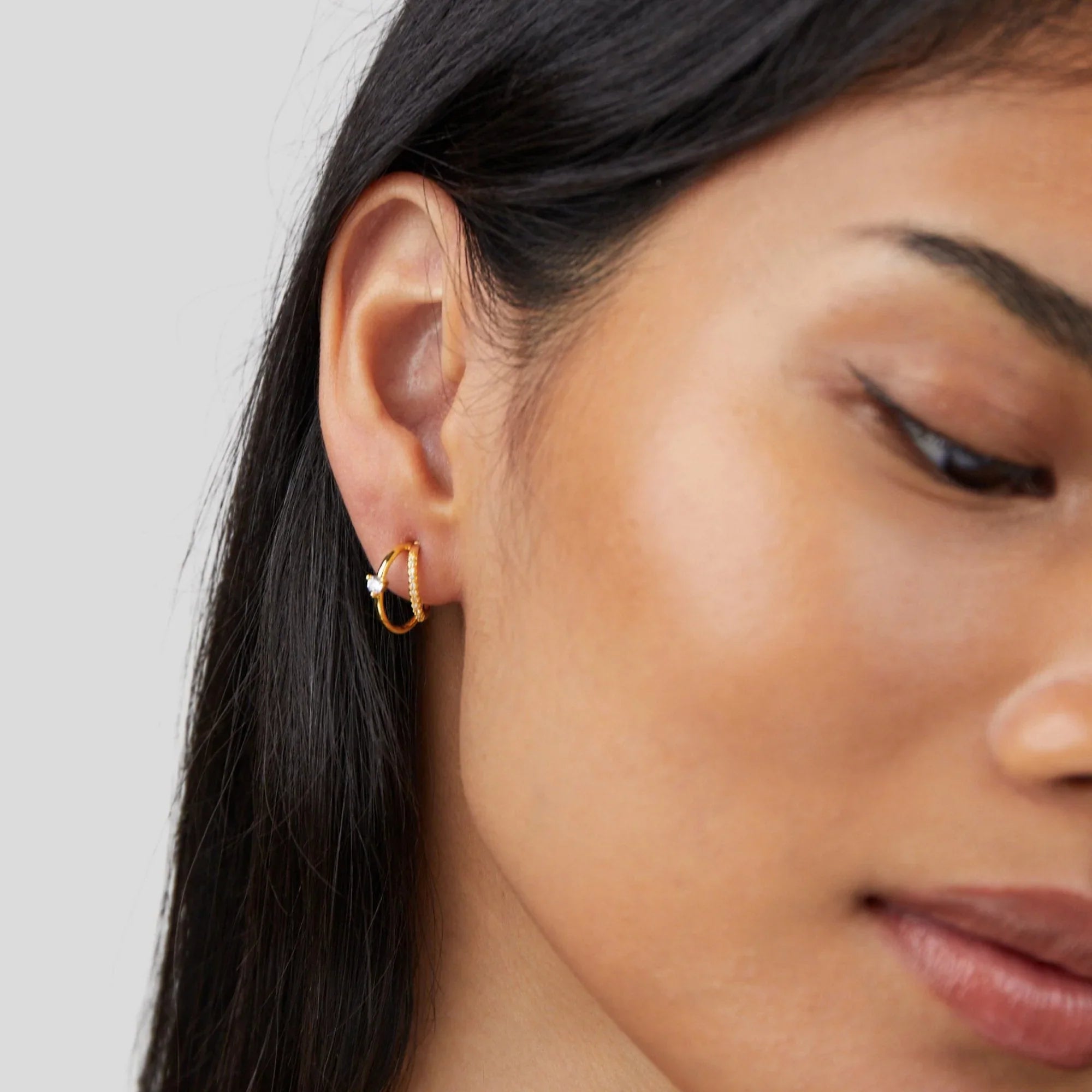 Vioraia Layered Crystal Gold Hoop Earrings