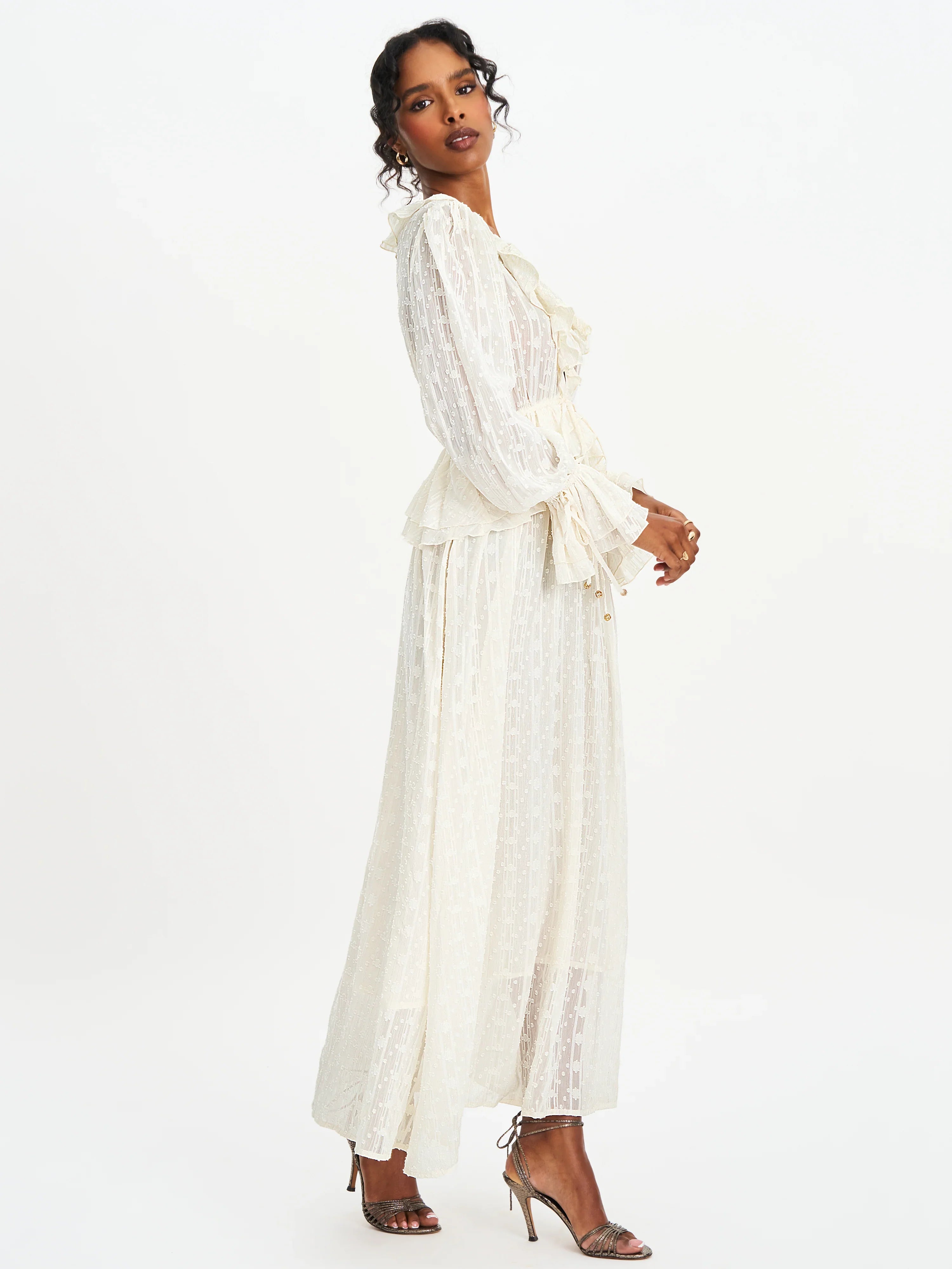 Safiya Jacquard Chiffon Long Sleeve Maxi Dress