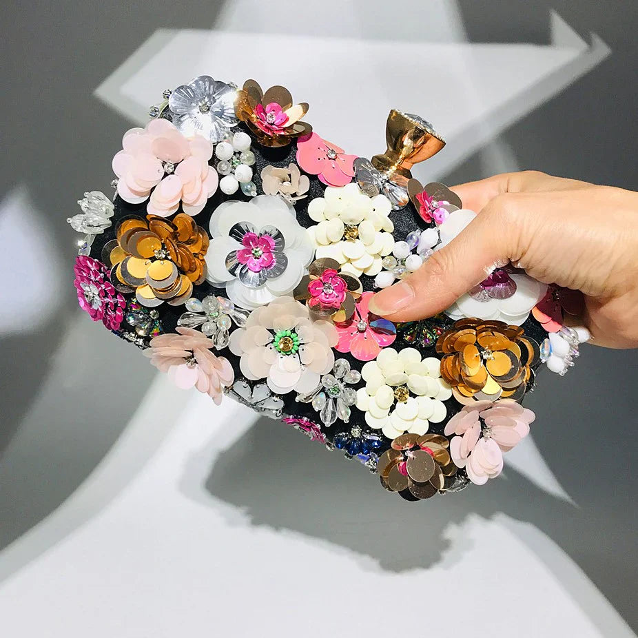 Vioraia Zenaida Handmade Flower Beaded Clutch Bag