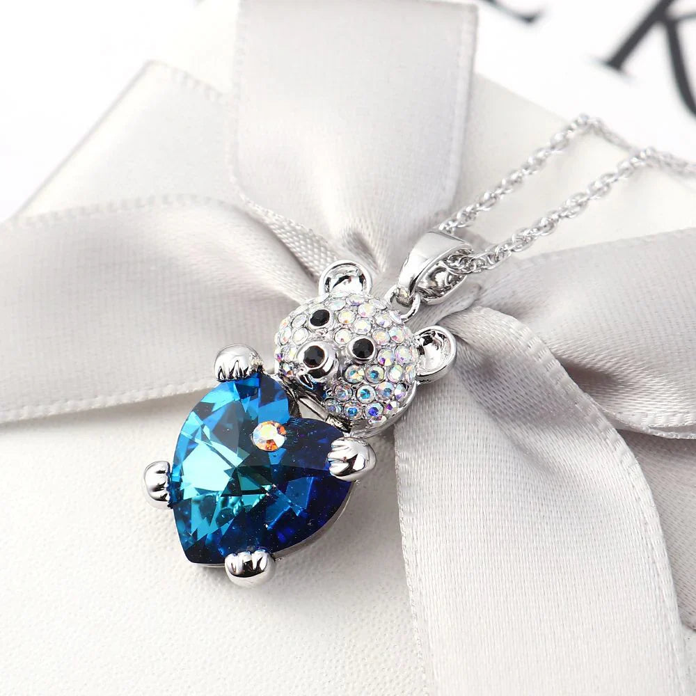 Vioraia Bear Crystal Heart Necklace