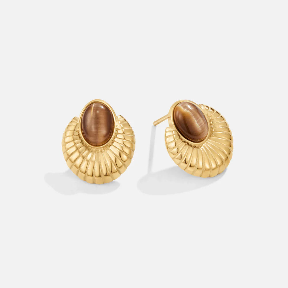 Vioraia Bohemia Gold Tiger Eye Earrings