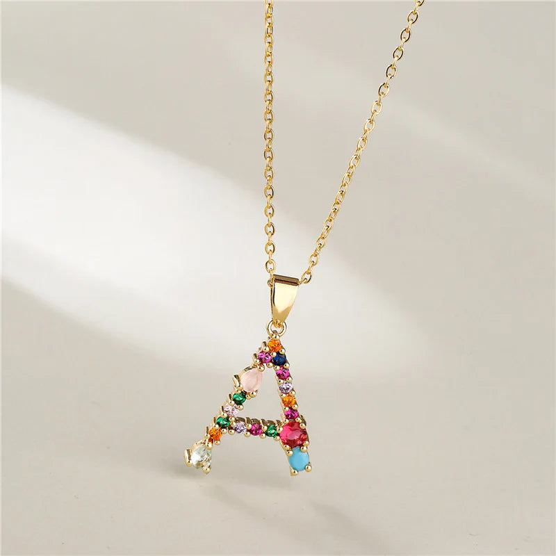 Vioraia Rainbow Gemstone Initial Necklace