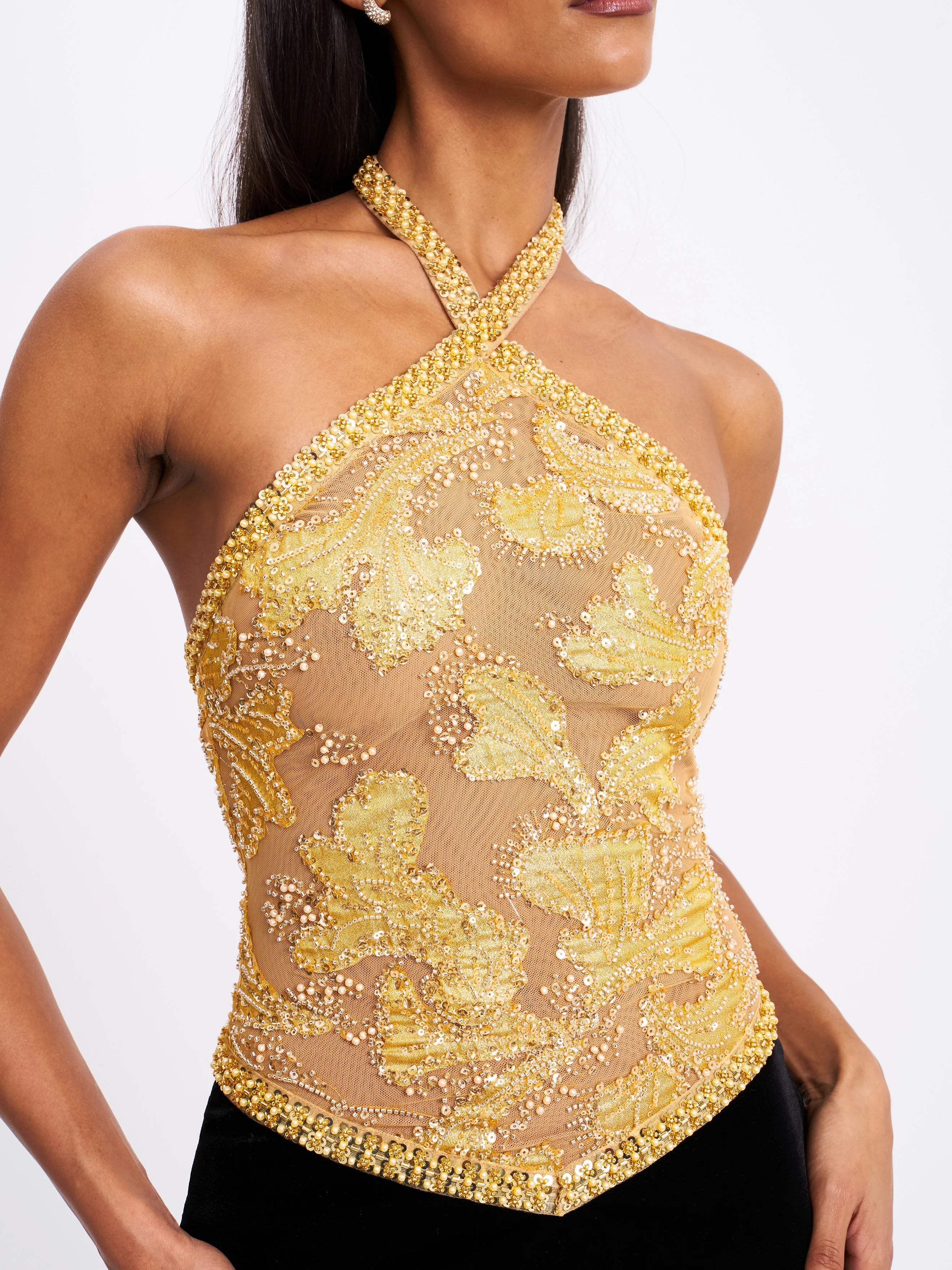 Gazelle Gold Embroidered Vintage Style Maxi Dress